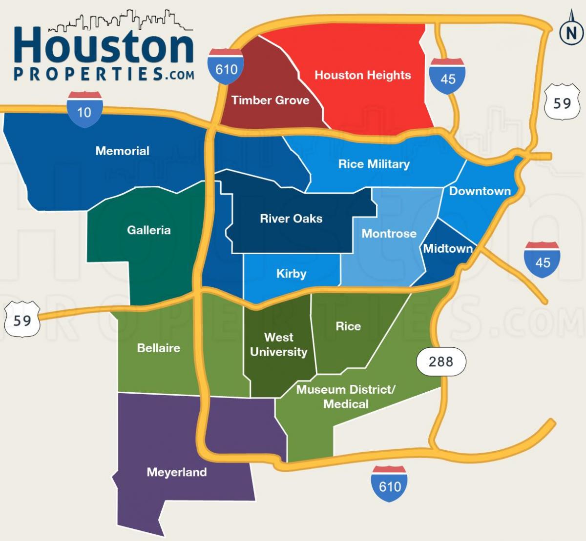 karta okolice Houston