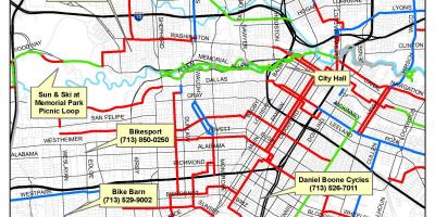 Biciklističke staze Houston na karti